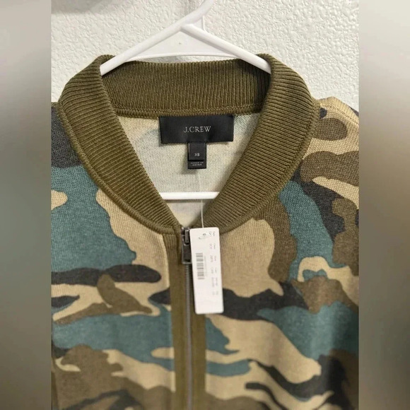 J. Crew Womens XS Green Camo Wool Blend Long Sleeves Full Zip Bomber Jacket NWT - Picture 6 of 9